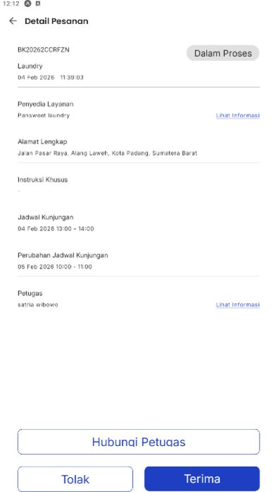 Halaman detail pesanan dalam proses