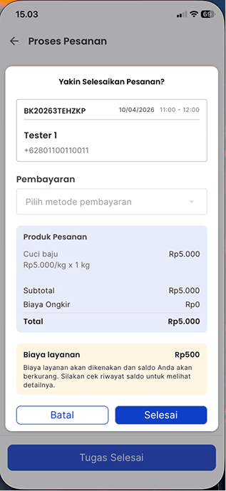 Dialog Selesaikan Pesanan
