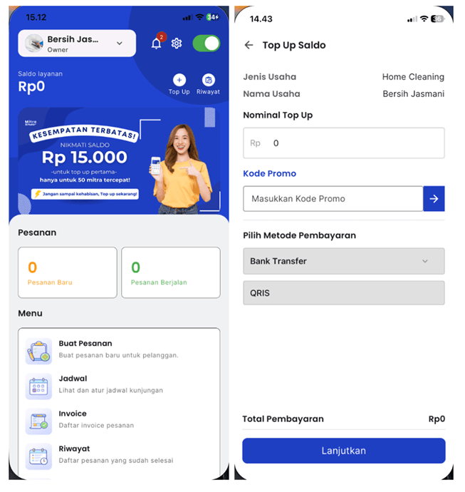 Tampilan Top up