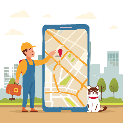 Worker pointing at a map on smartphone