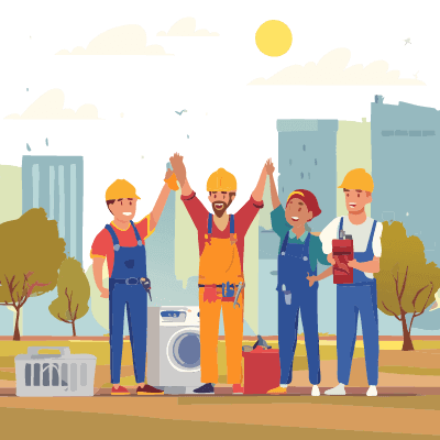Team of workers celebrating together